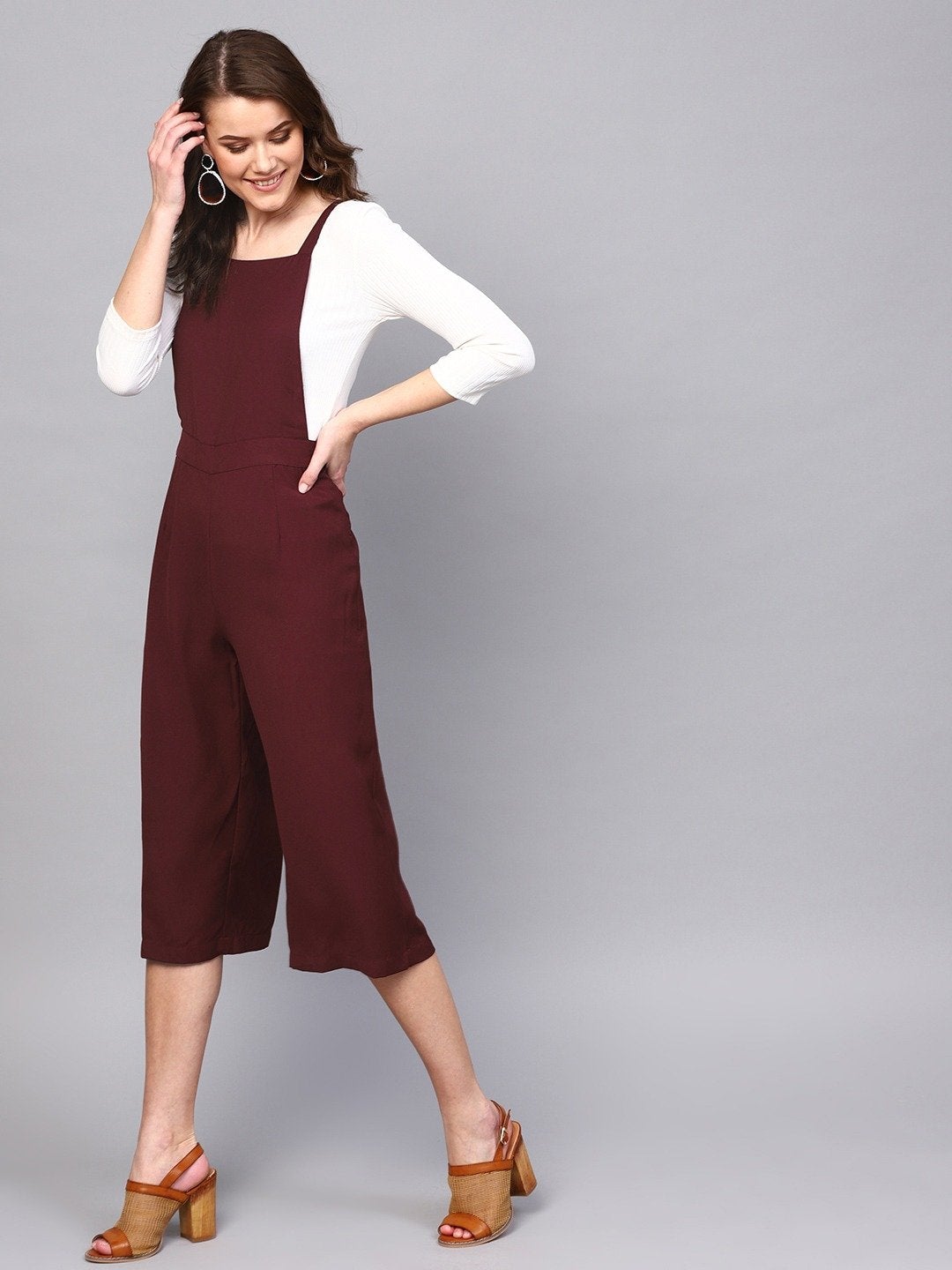 Women's Wine Cropped Dungaree