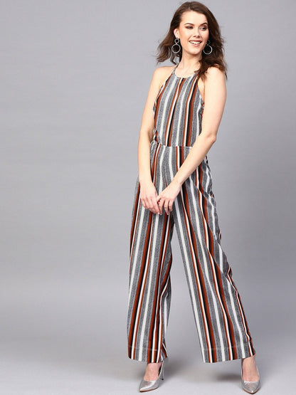 Women's Back Cut-Out Striped Jumpsuit