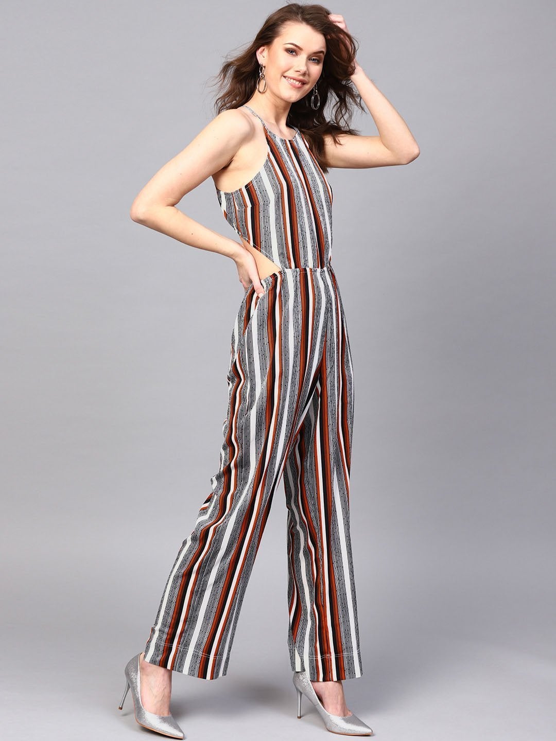 Women's Back Cut-Out Striped Jumpsuit