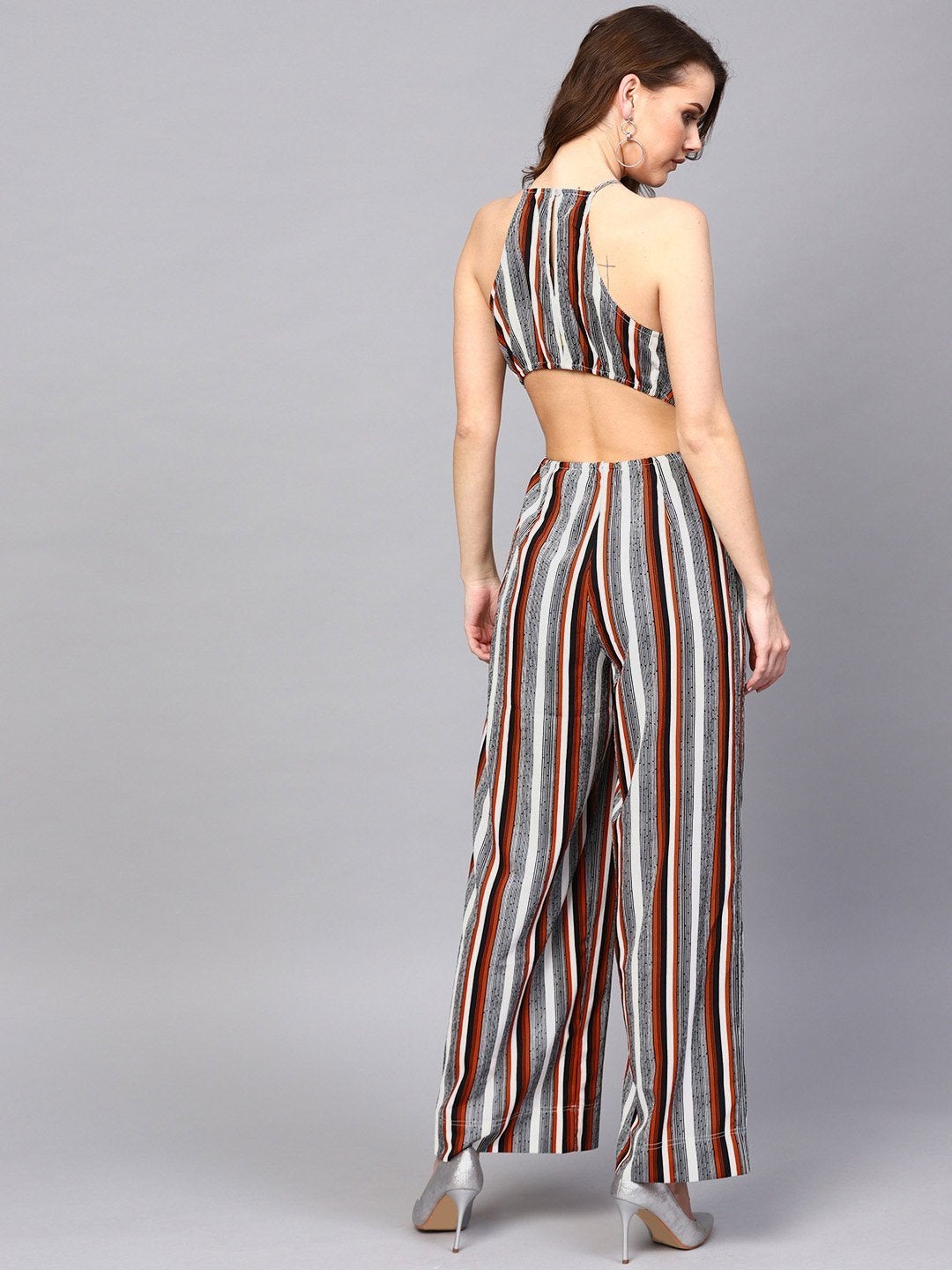 Women's Back Cut-Out Striped Jumpsuit