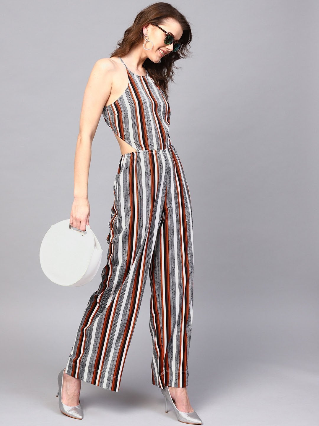 Women's Back Cut-Out Striped Jumpsuit