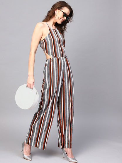 Women's Back Cut-Out Striped Jumpsuit