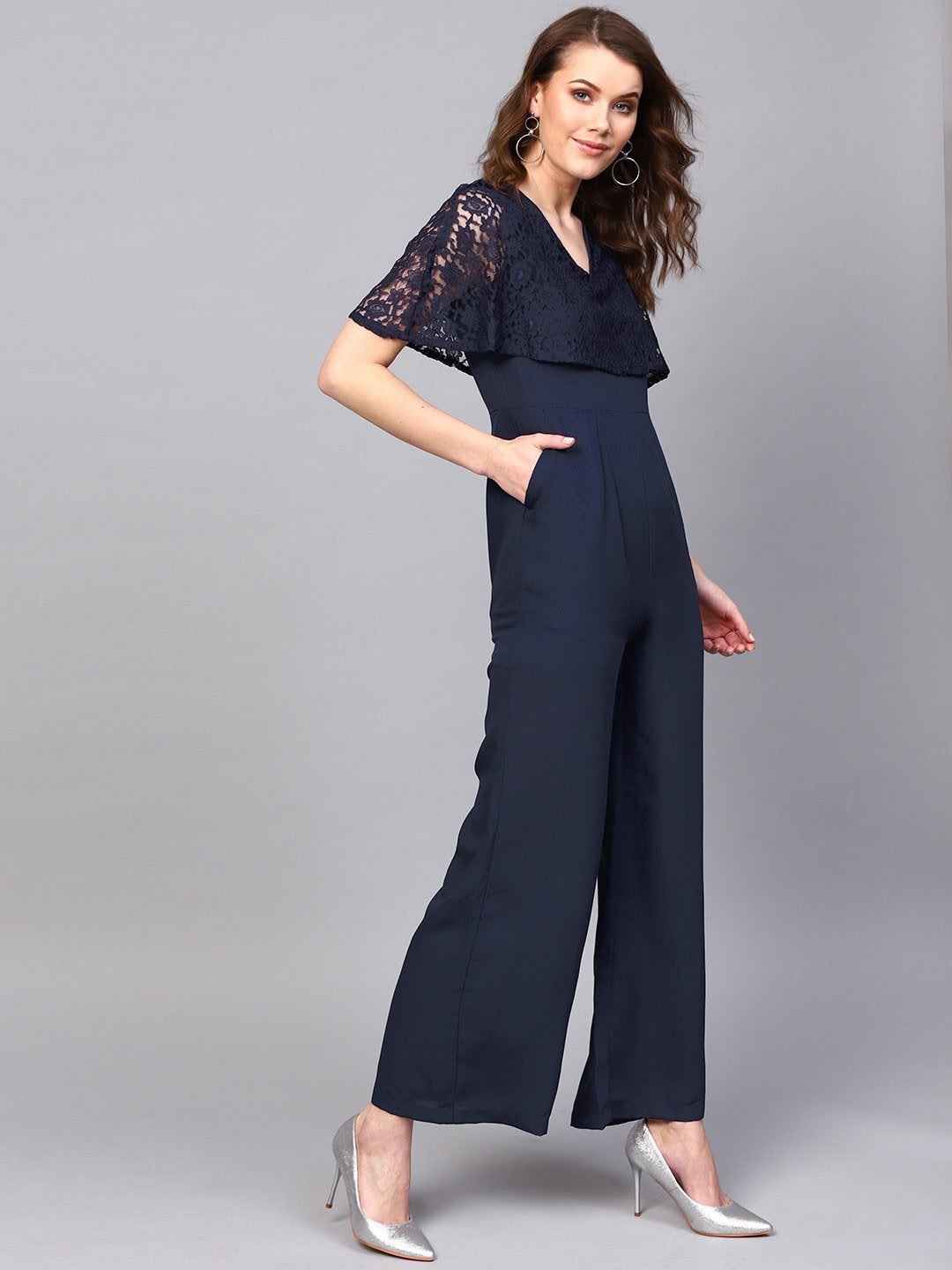 Women's Navy Layered Lace Jumpsuit