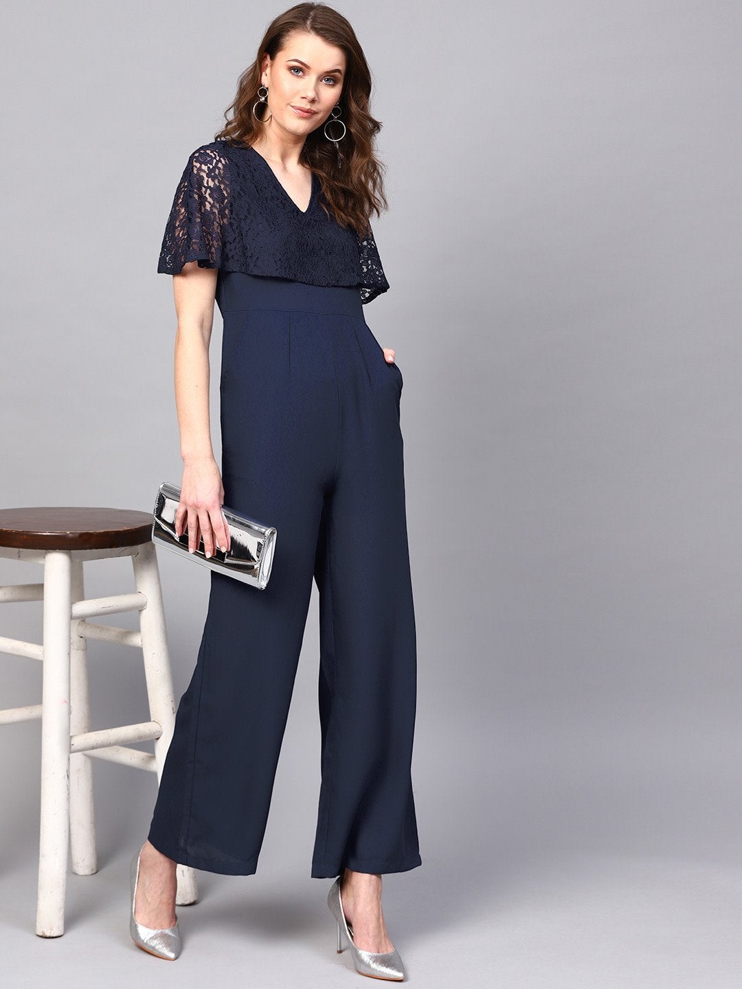 Women's Navy Layered Lace Jumpsuit