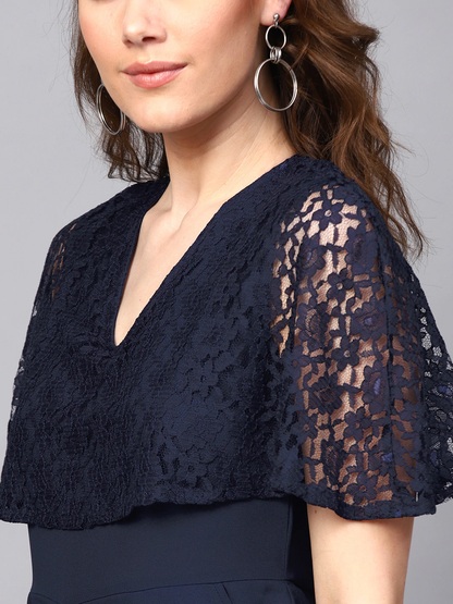 Women's Navy Layered Lace Jumpsuit