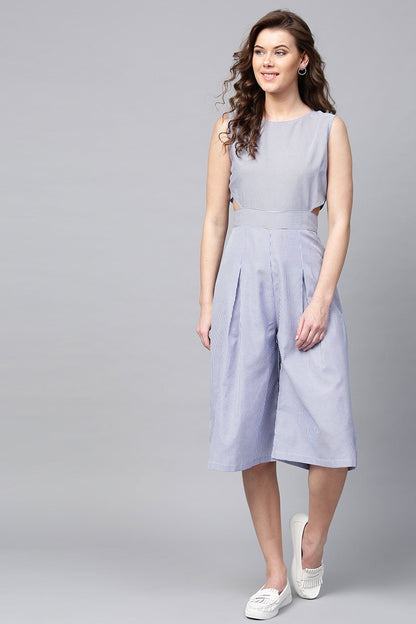 Women's Blue Stripes Cullote Jumpsuit