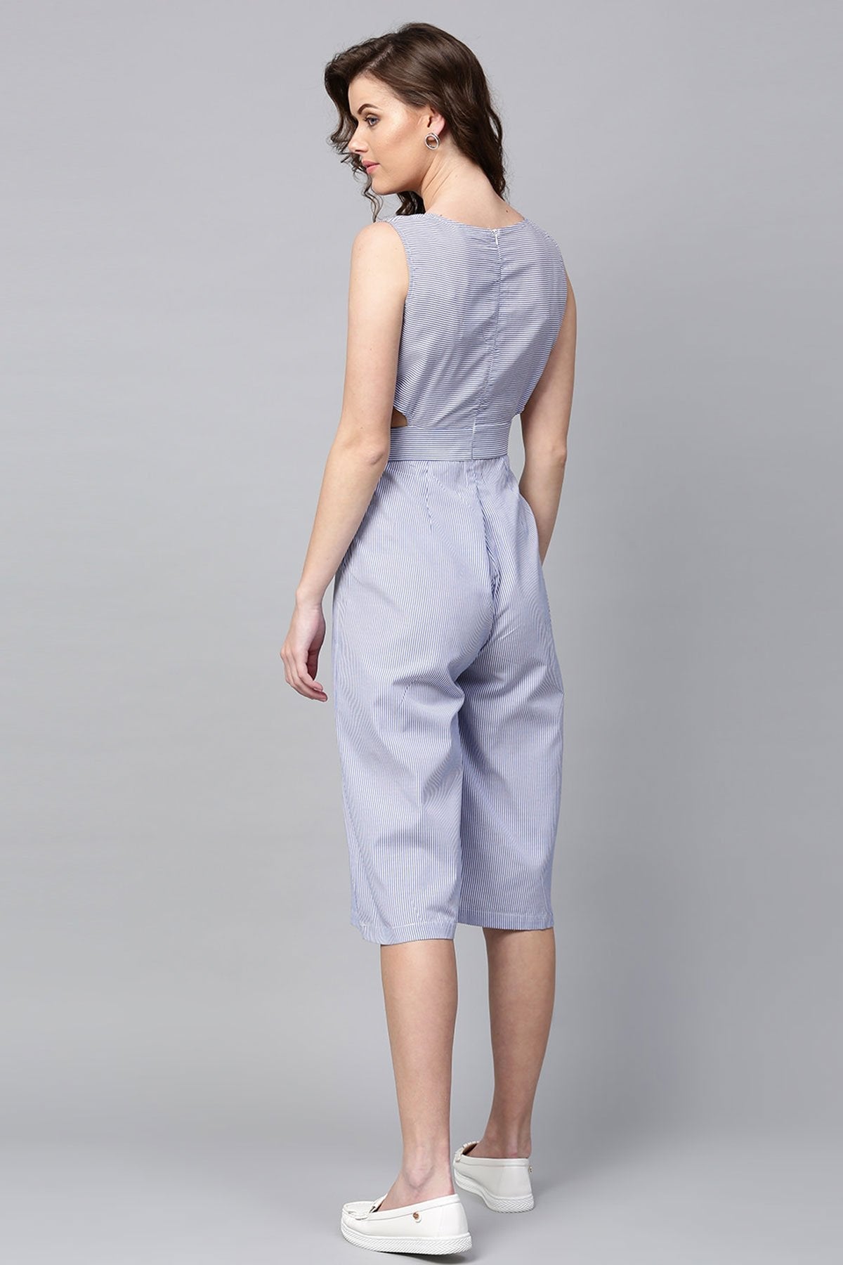 Women's Blue Stripes Cullote Jumpsuit