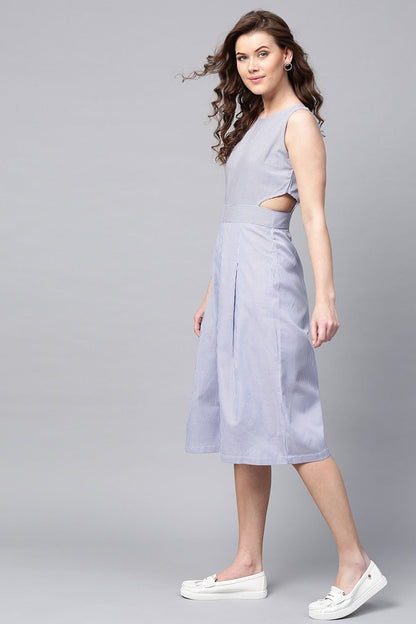 Women's Blue Stripes Cullote Jumpsuit