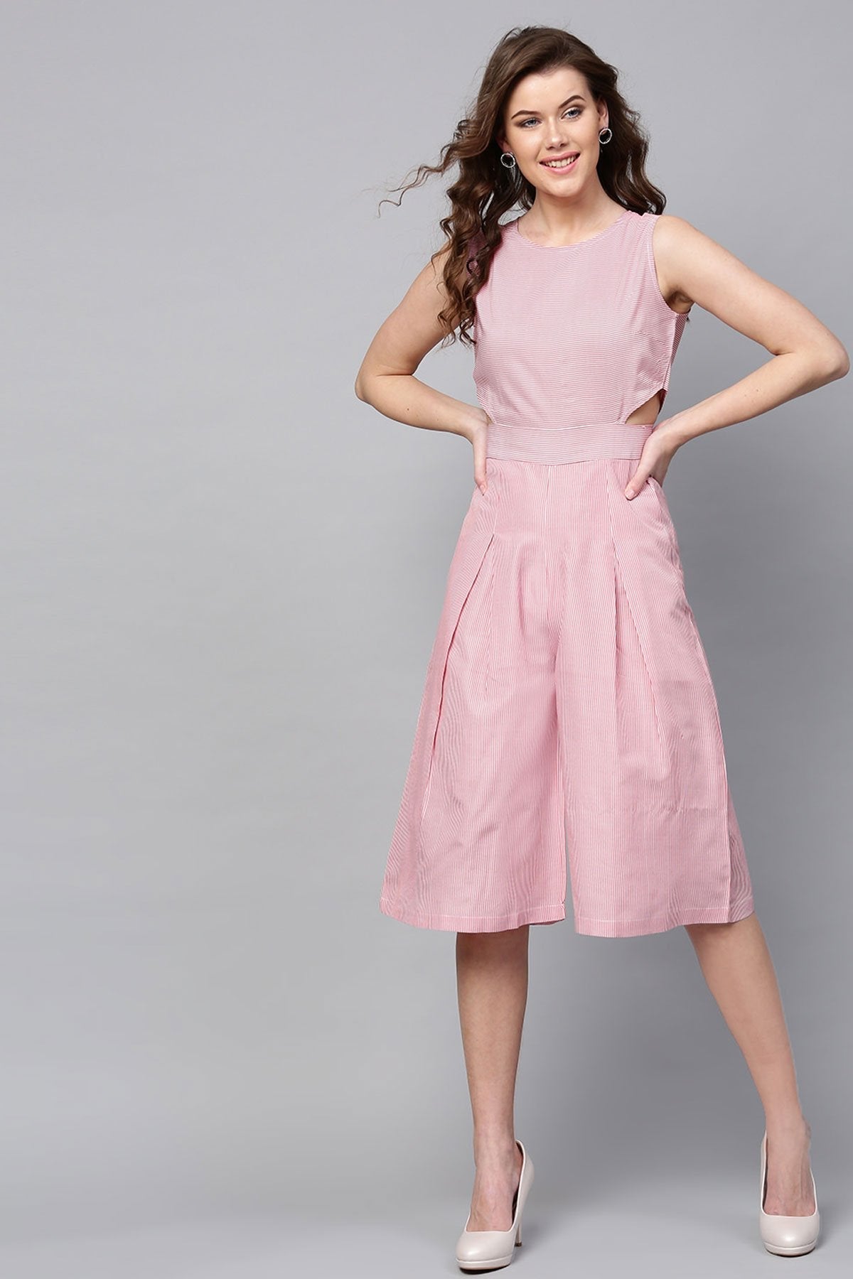 Women's Red Stripes Cullote Jumpsuit