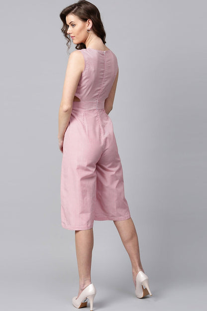 Women's Red Stripes Cullote Jumpsuit
