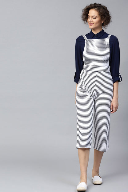 Women's Navy & White Stripes Dungaree