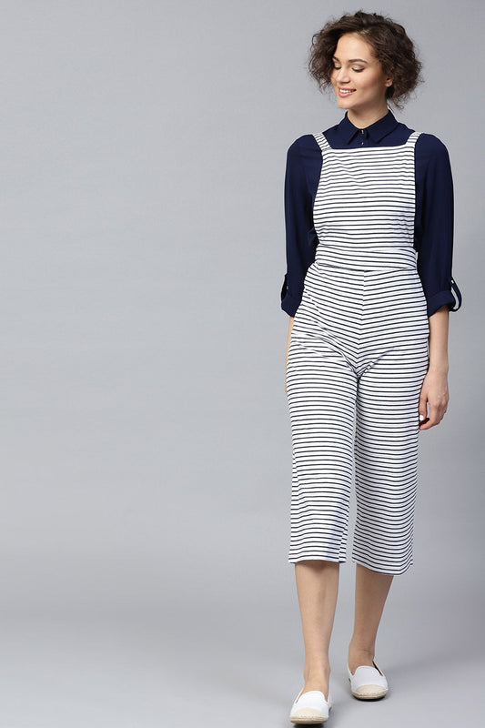 Women's Navy & White Stripes Dungaree