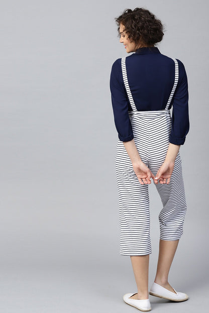 Women's Navy & White Stripes Dungaree