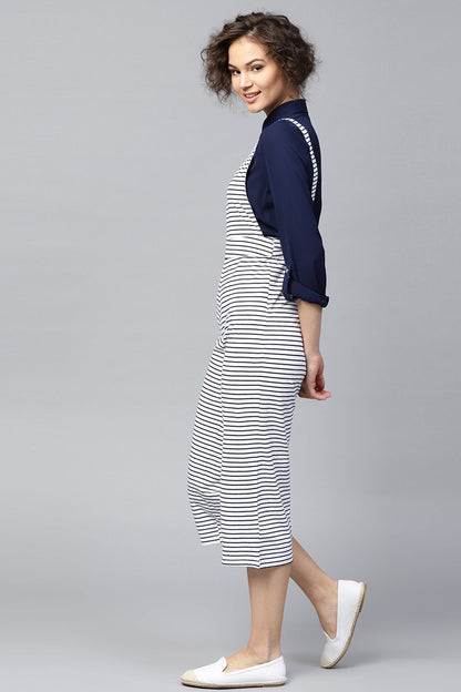 Women's Navy & White Stripes Dungaree