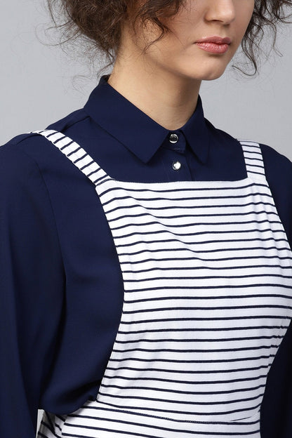 Women's Navy & White Stripes Dungaree