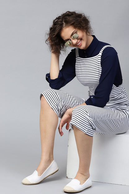 Women's Navy & White Stripes Dungaree
