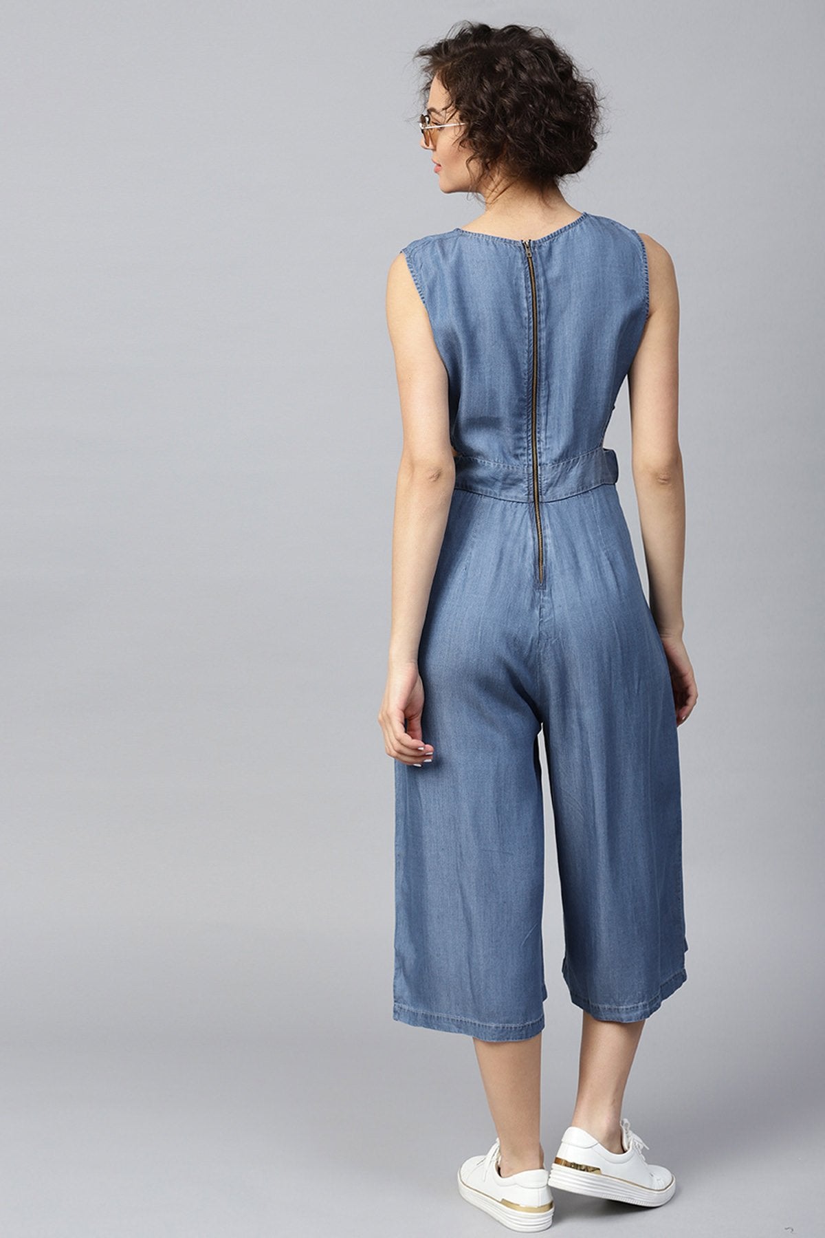 Women's Blue Denim Side Cut Out Jumpsuit