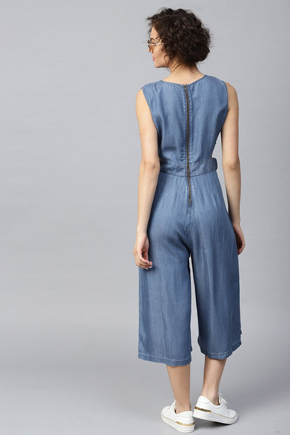 Women's Blue Denim Side Cut Out Jumpsuit