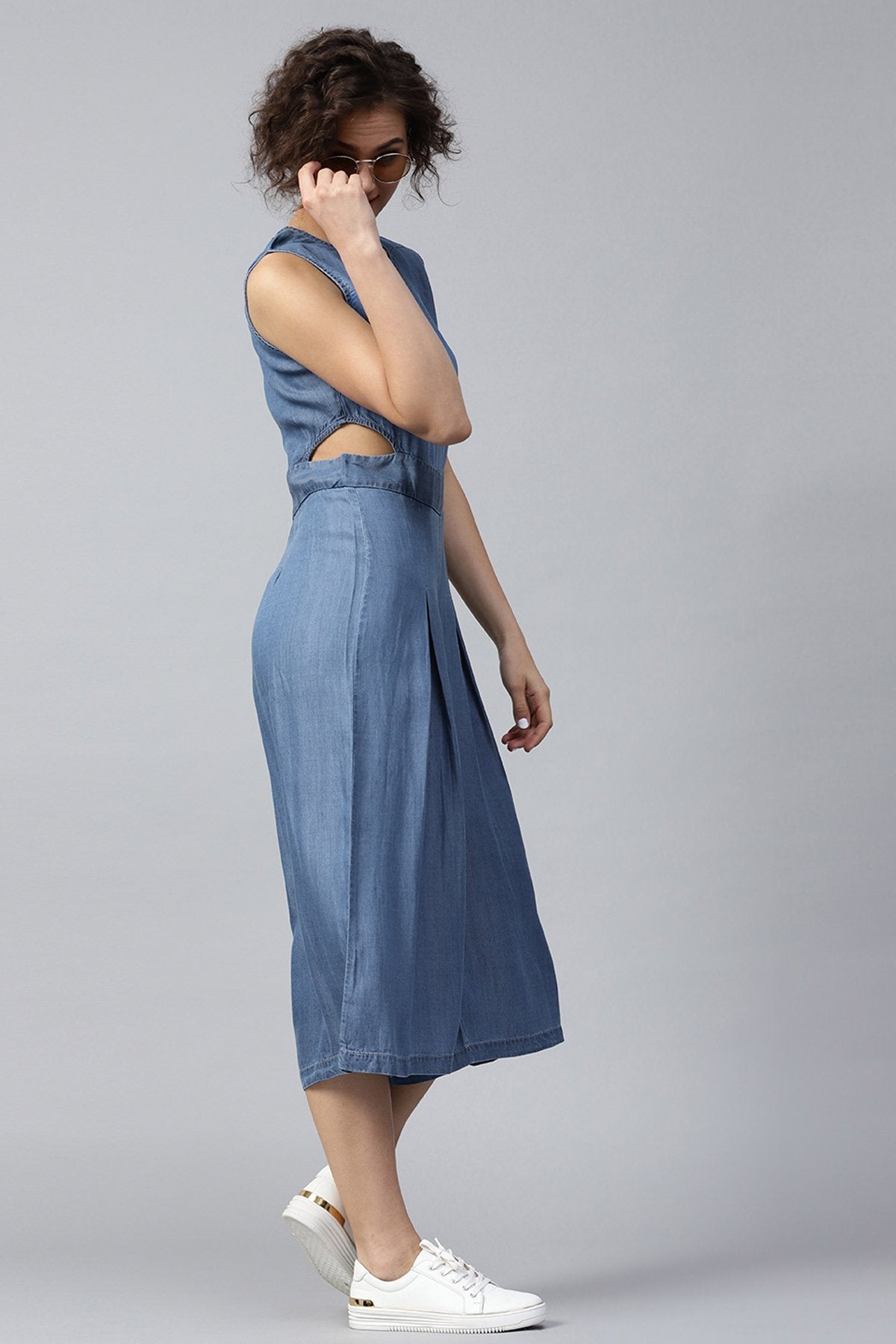 Women's Blue Denim Side Cut Out Jumpsuit