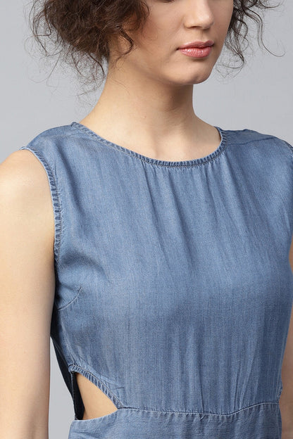 Women's Blue Denim Side Cut Out Jumpsuit