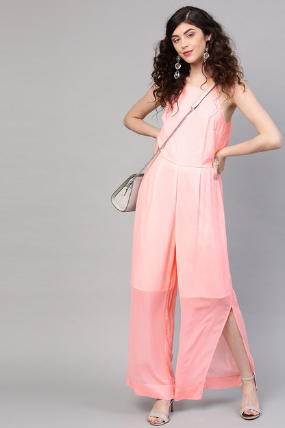 Women's Pink Side Slit Halter Jumpsuit