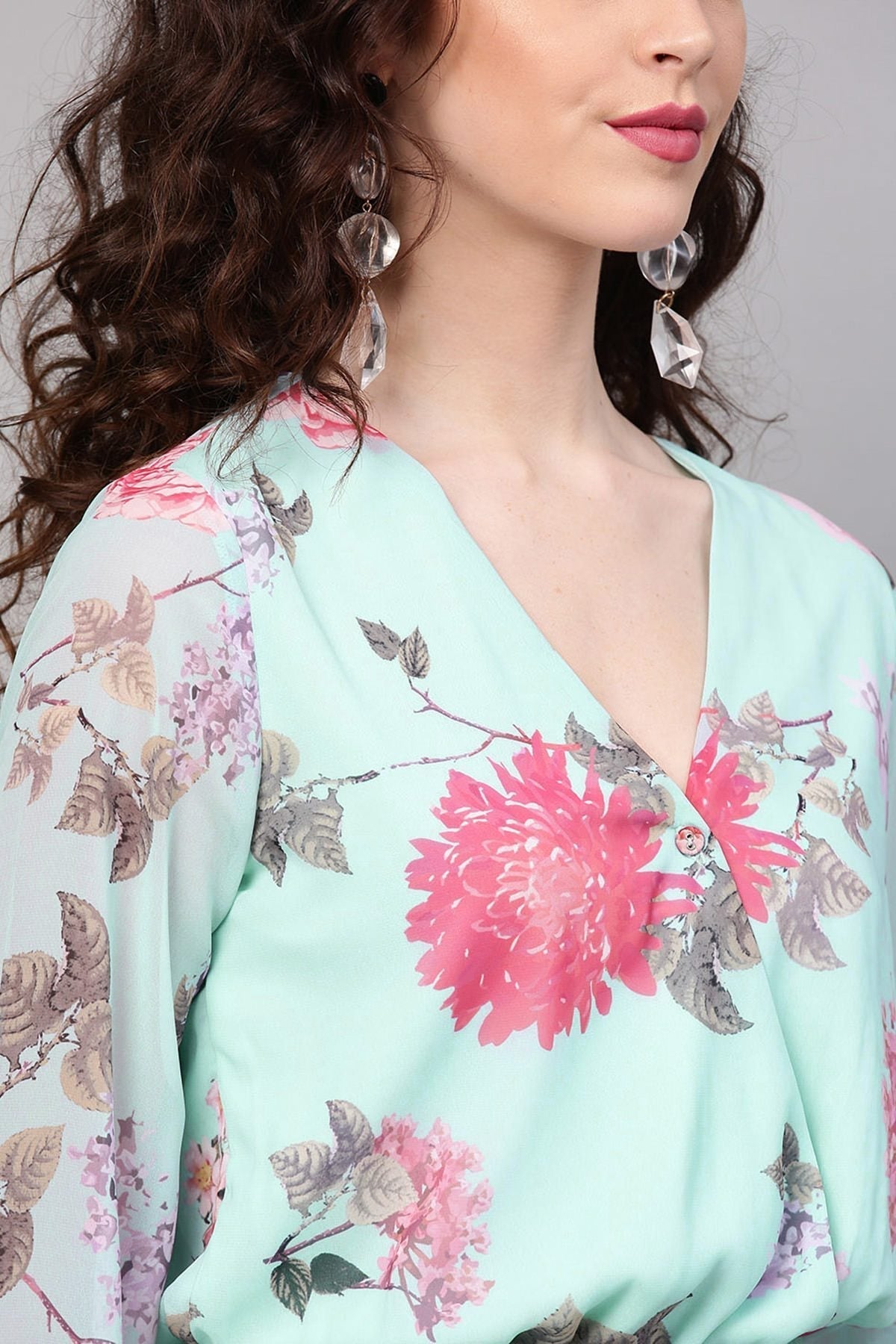 Women's Aqua Floral V-Neck Romper