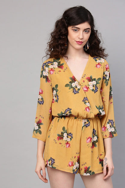 Women's Mustard Floral V-Neck Romper