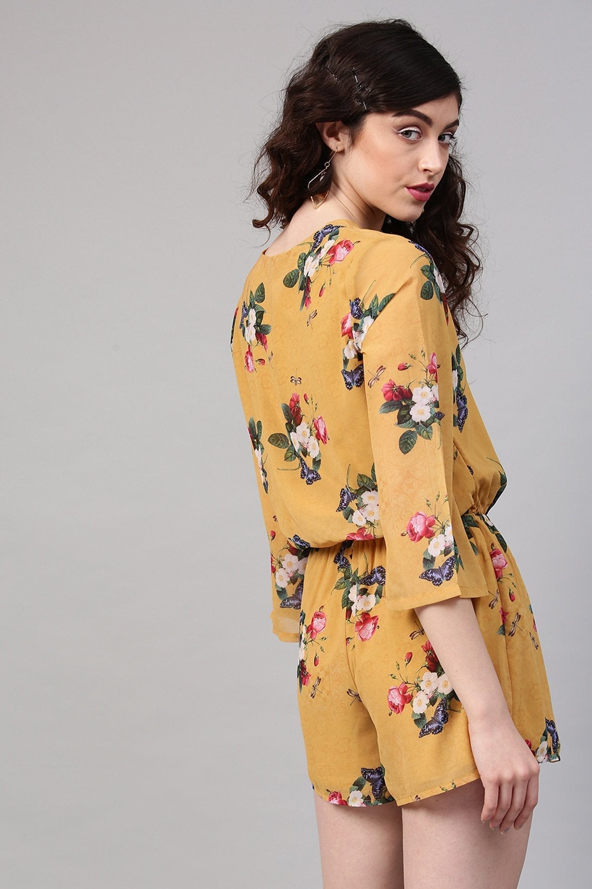 Women's Mustard Floral V-Neck Romper