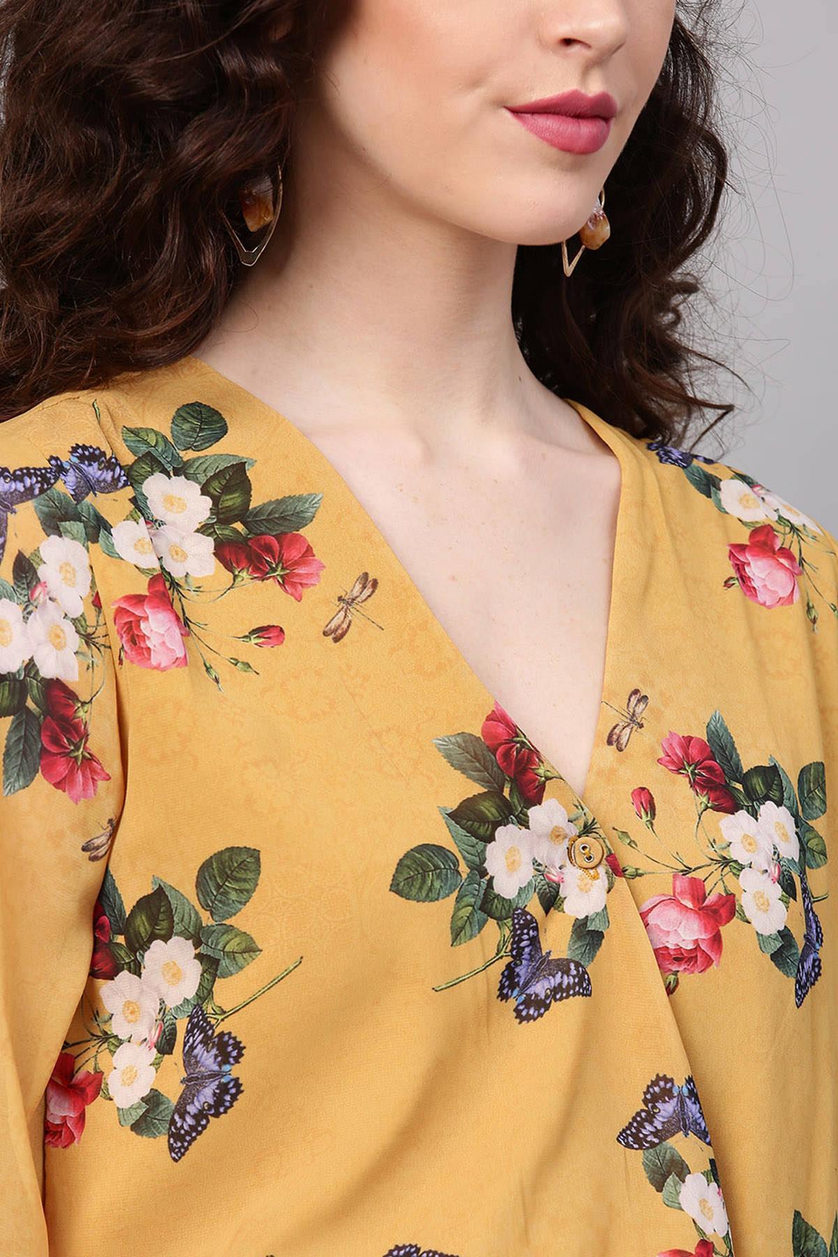Women's Mustard Floral V-Neck Romper