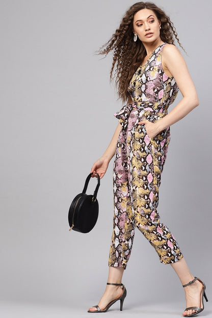 Women's Pink Python Tapered Jumpsuit
