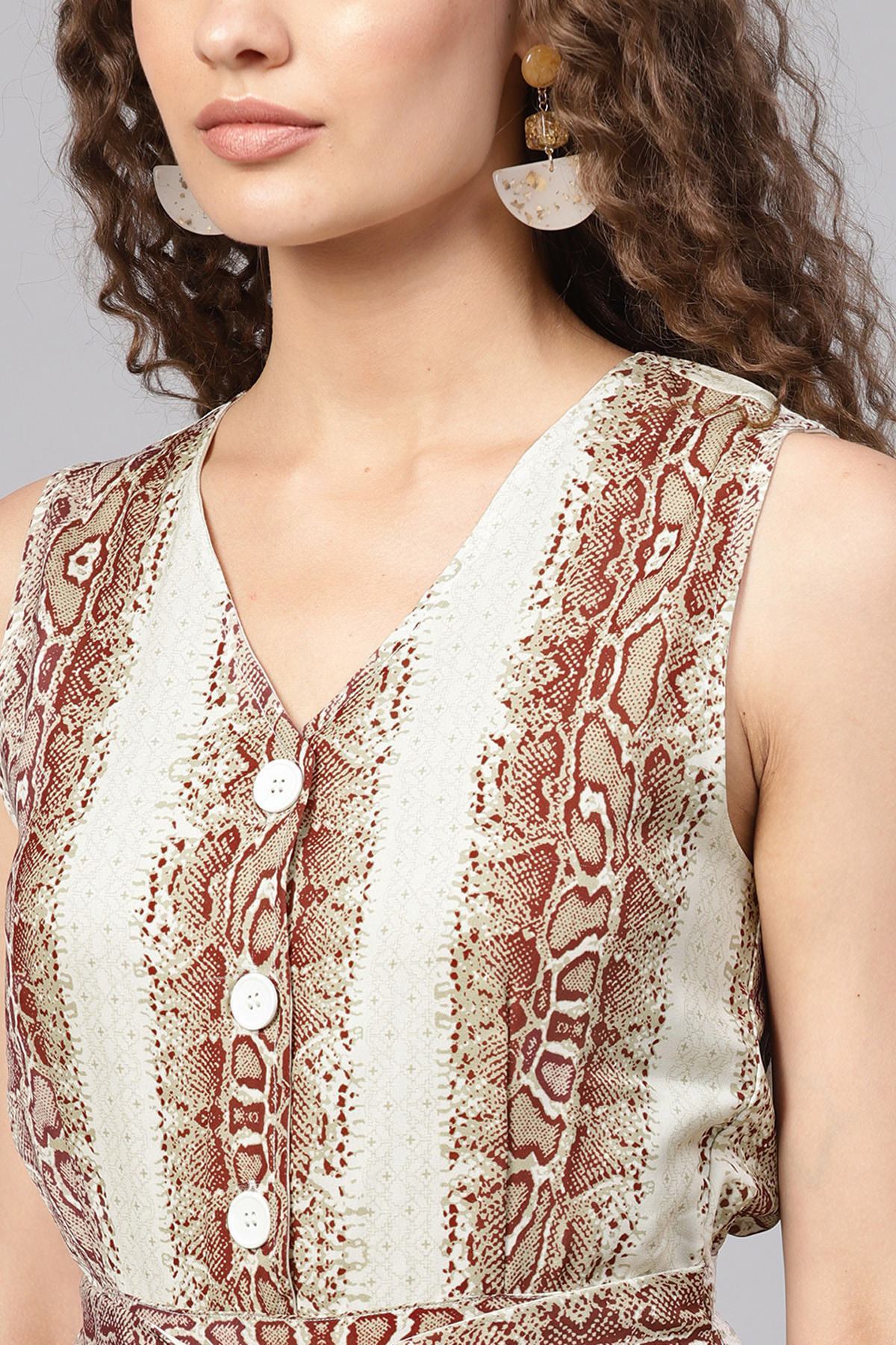 Women's Brown Snake Tapered Jumpsuit