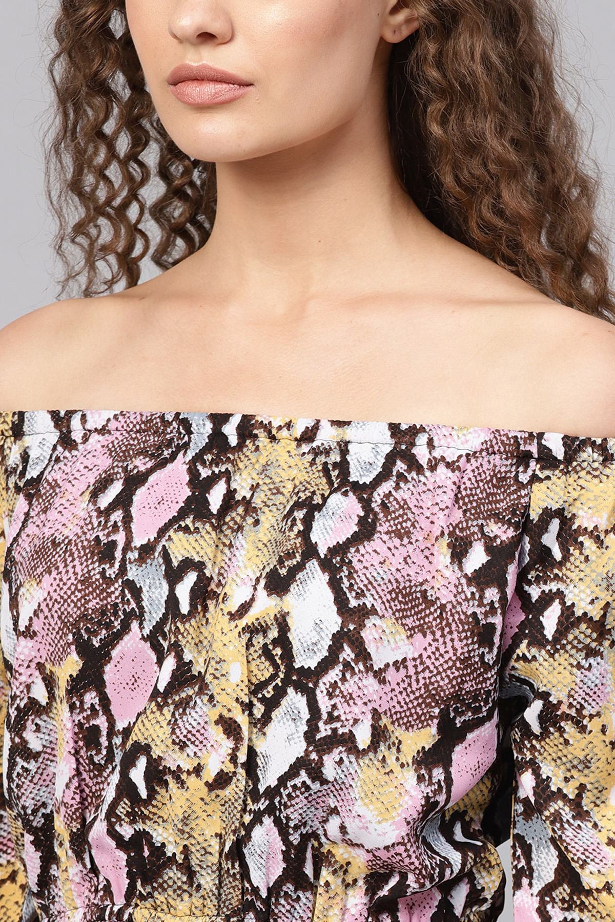 Women's Pink Python Off Shoulder Romper