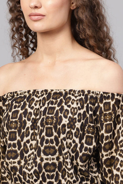 Women's Black Cheetah Off Shoulder Romper