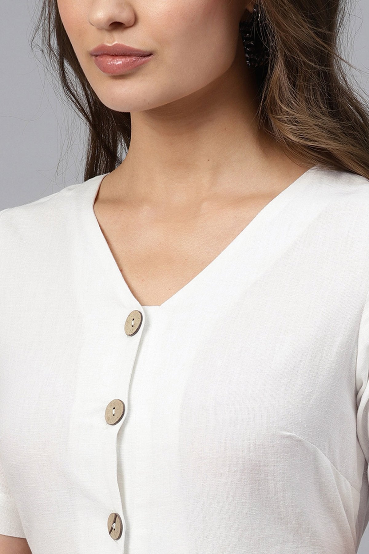 Women's White Front Button Culottes Jumpsuit