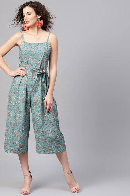 Women's Blue Floral Strappy Jumpsuit