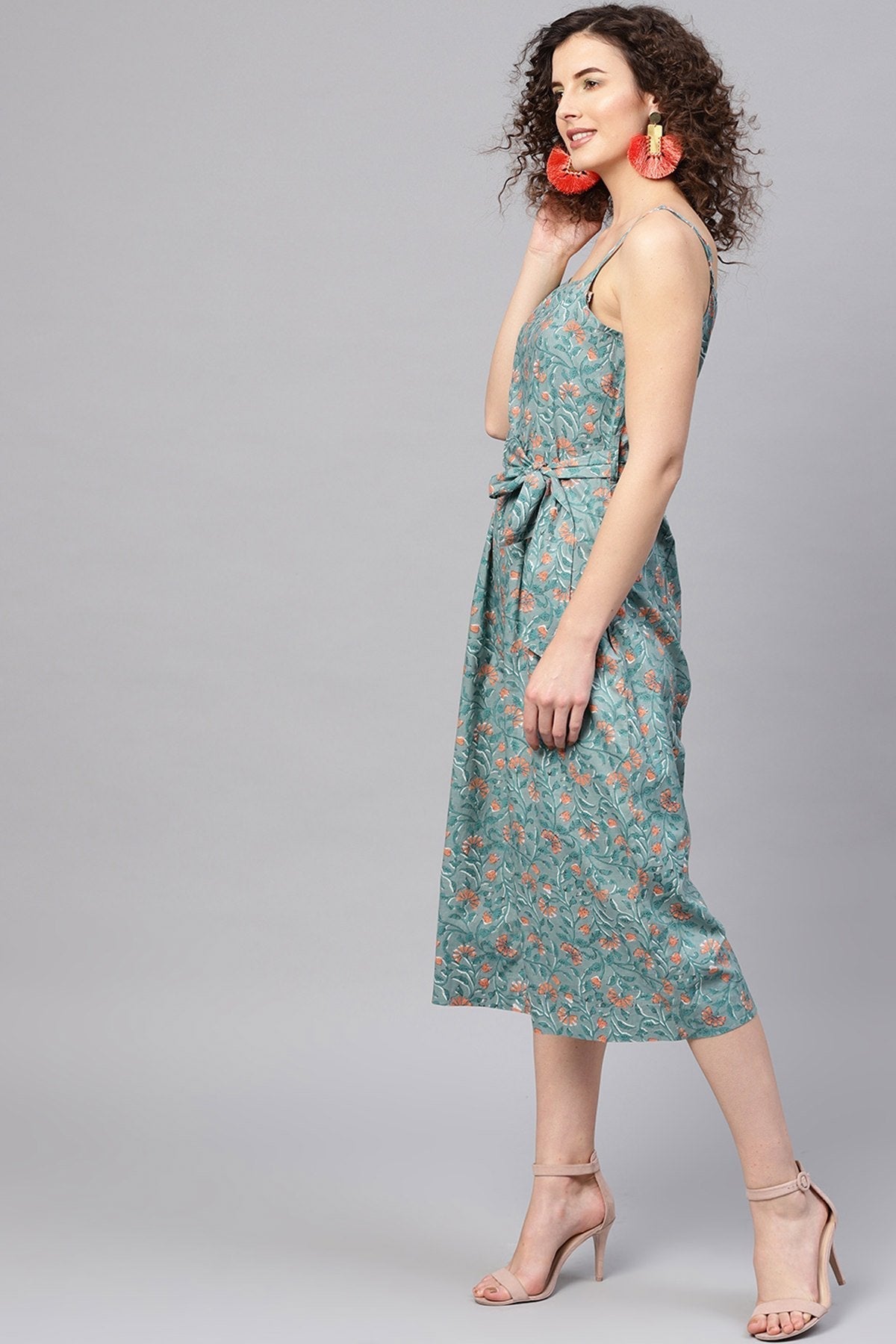 Women's Blue Floral Strappy Jumpsuit