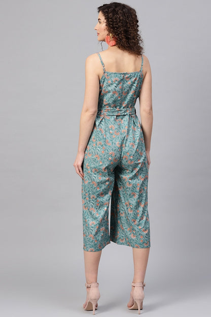 Women's Blue Floral Strappy Jumpsuit