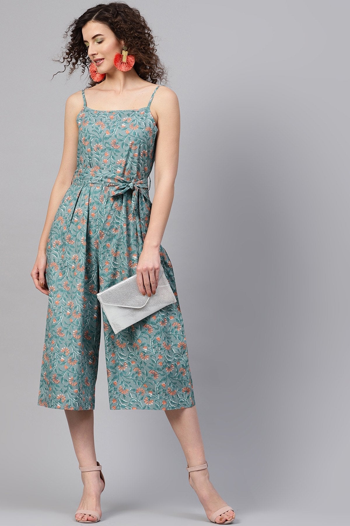 Women's Blue Floral Strappy Jumpsuit