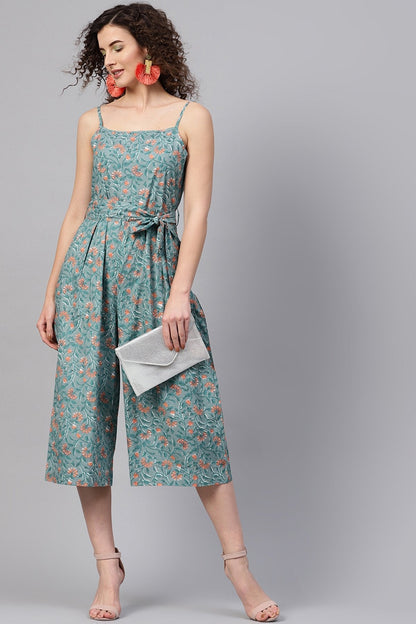 Women's Blue Floral Strappy Jumpsuit