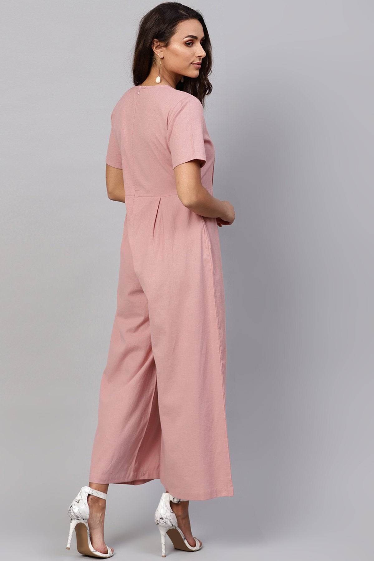 Women's Onion Pink Pleated Palazzo Jumpsuit