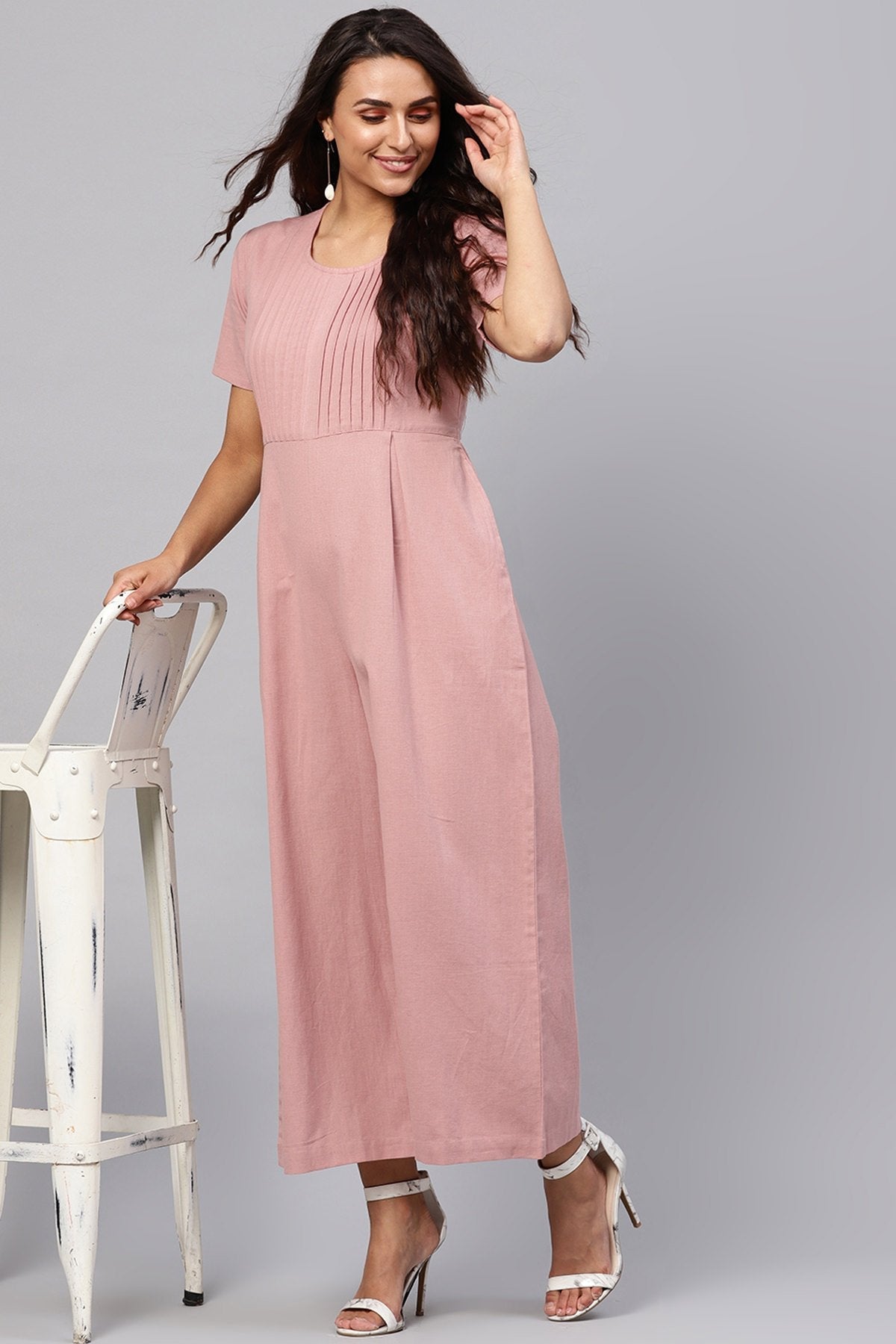 Women's Onion Pink Pleated Palazzo Jumpsuit