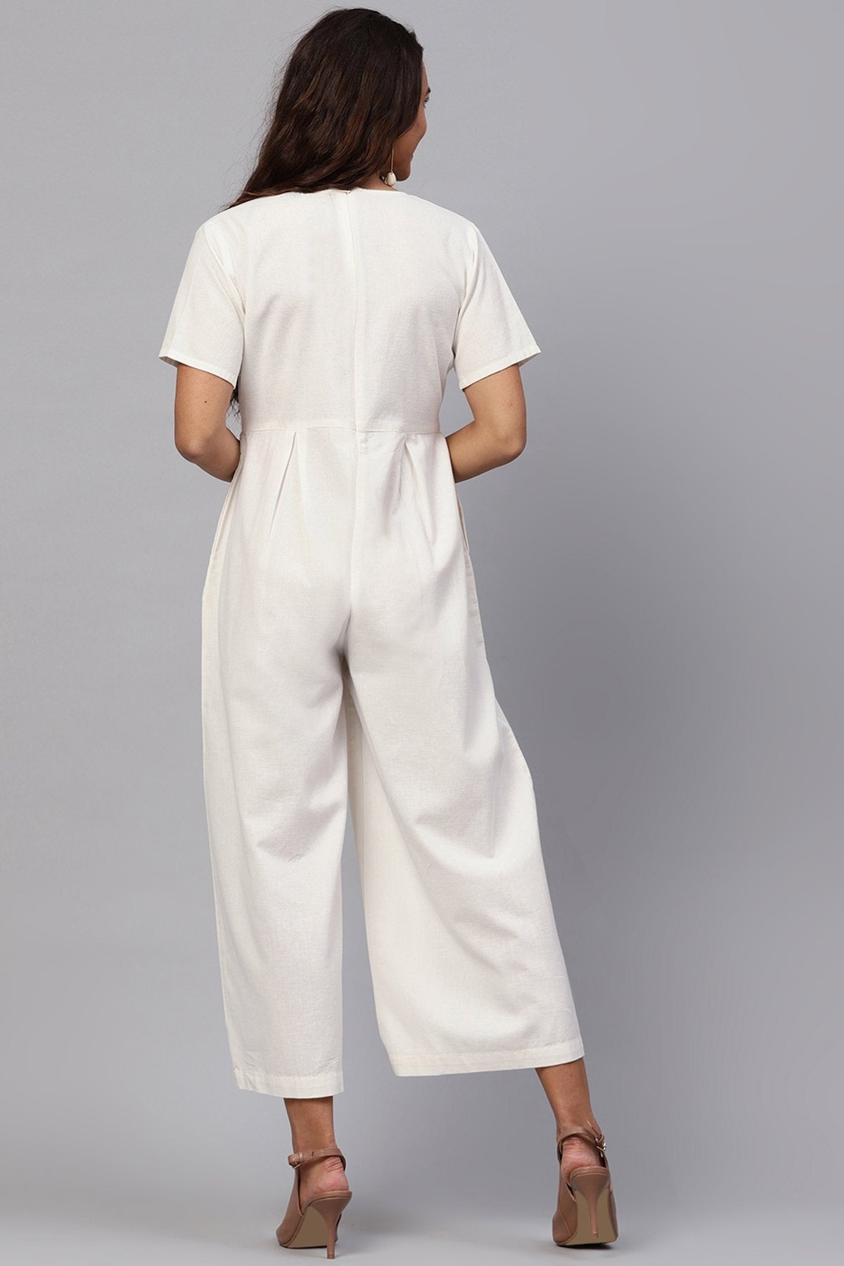 Women's White Pleated Palazzo Jumpsuit