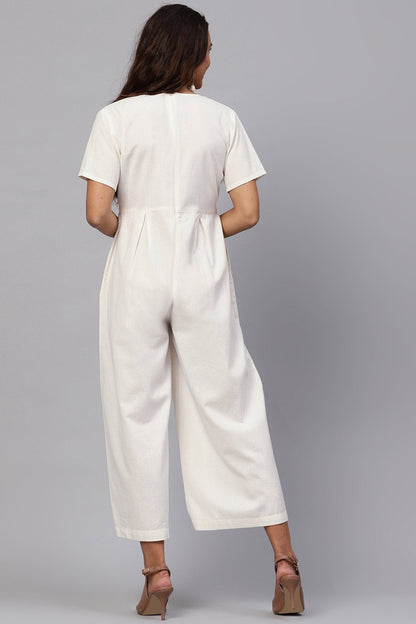 Women's White Pleated Palazzo Jumpsuit