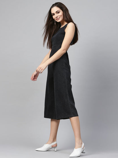 Women's Back Denim Wrap Culottes Jumpsuit