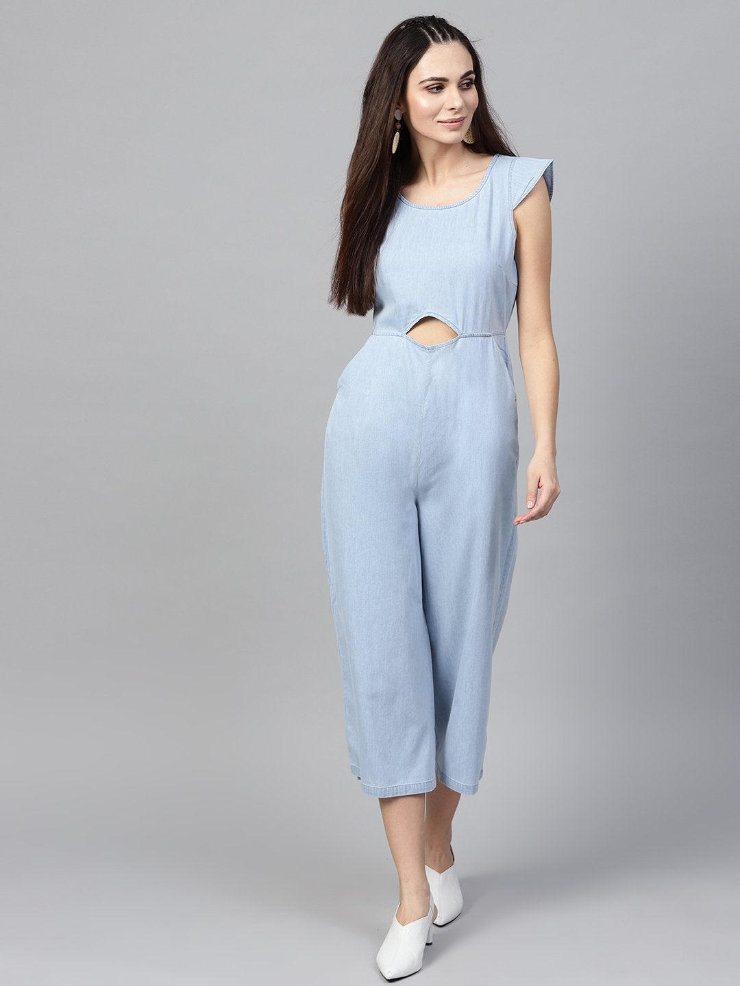 Women's Blue Denim Cut Out Jumpsuit