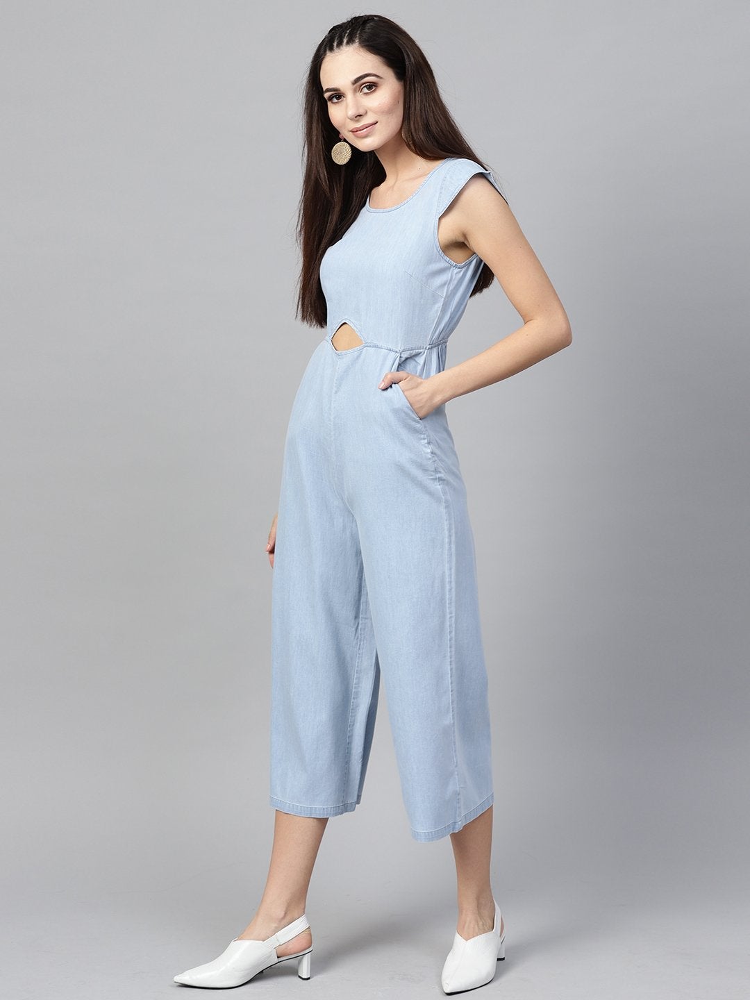 Women's Blue Denim Cut Out Jumpsuit