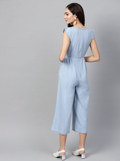 Women's Blue Denim Cut Out Jumpsuit