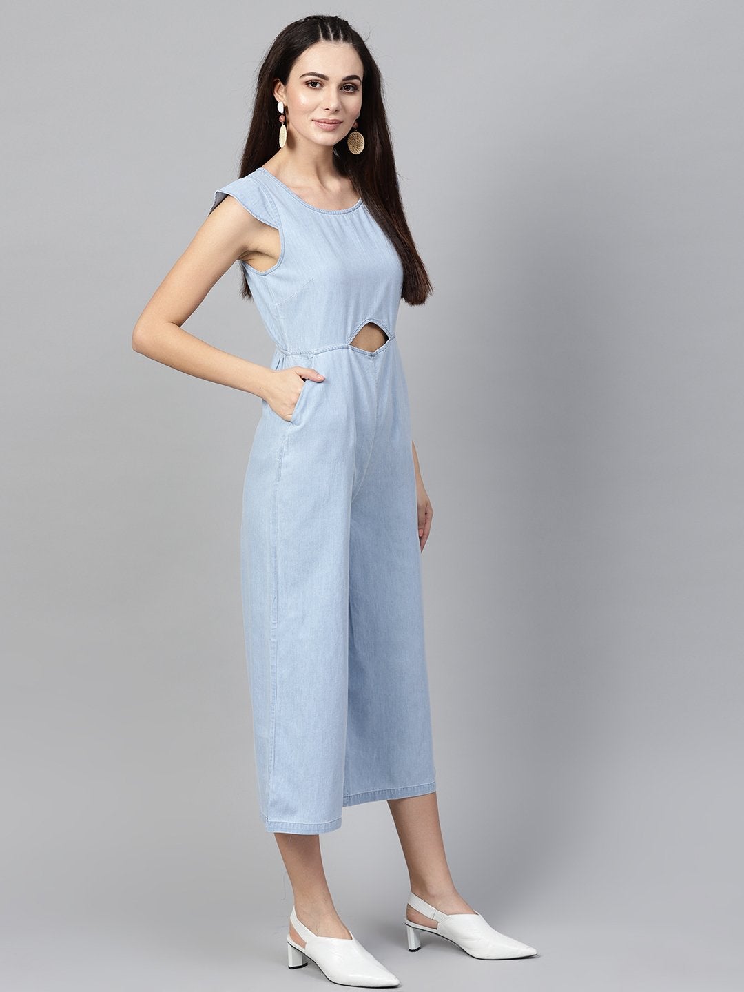 Women's Blue Denim Cut Out Jumpsuit