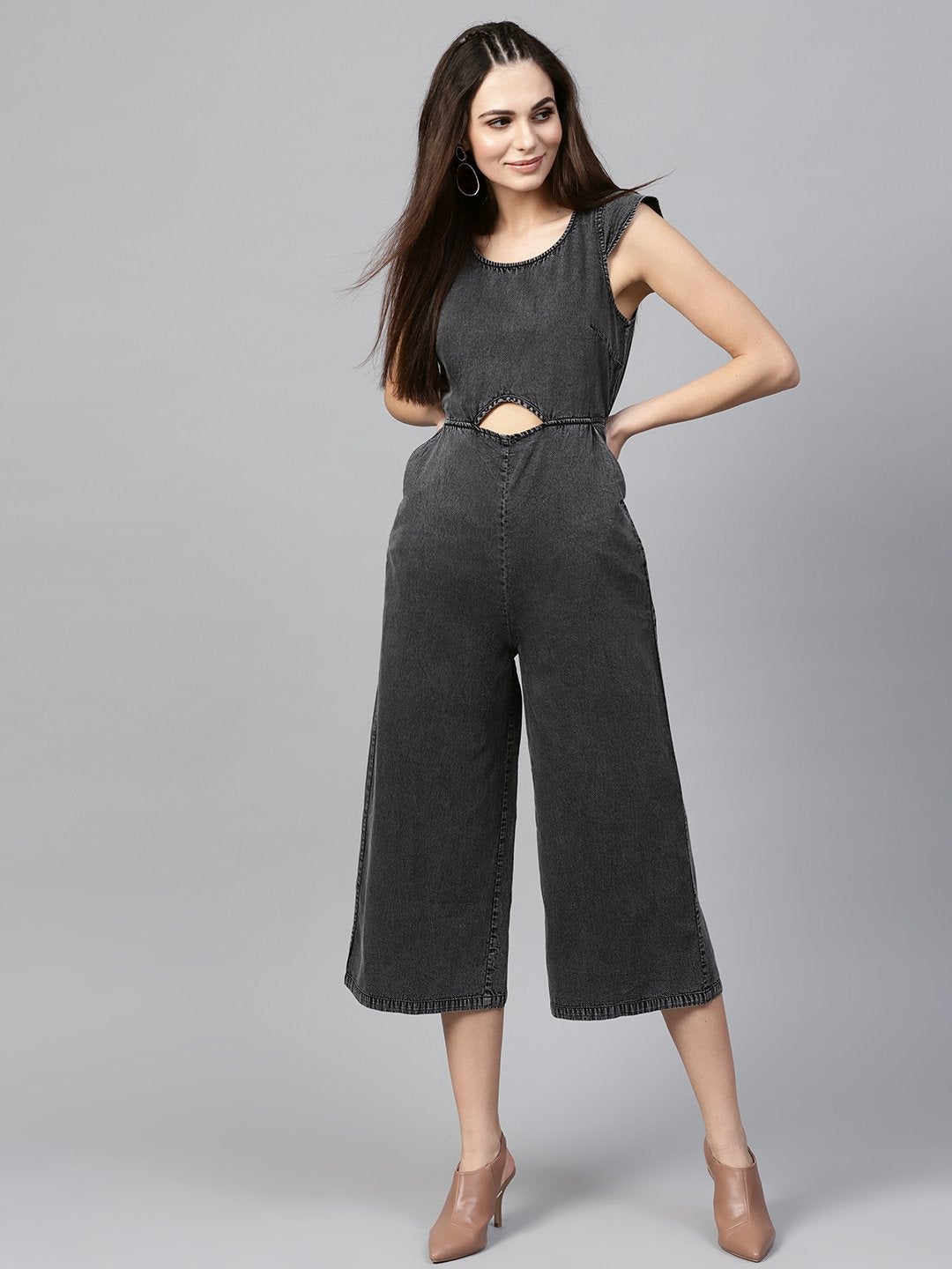 Women's Black Denim Cut Out Jumpsuit