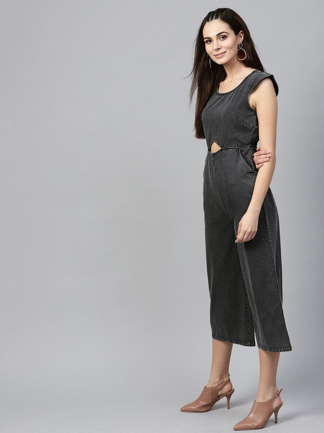 Women's Black Denim Cut Out Jumpsuit